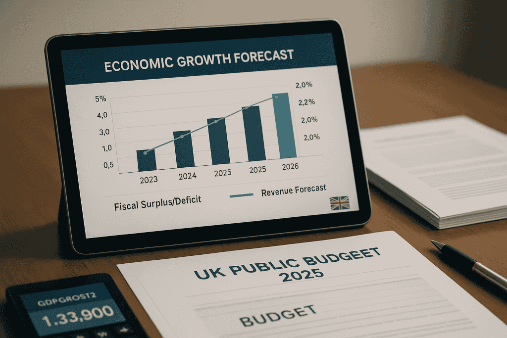 UK Public Budget 2025 economic growth forecast with GDP trends and fiscal projections