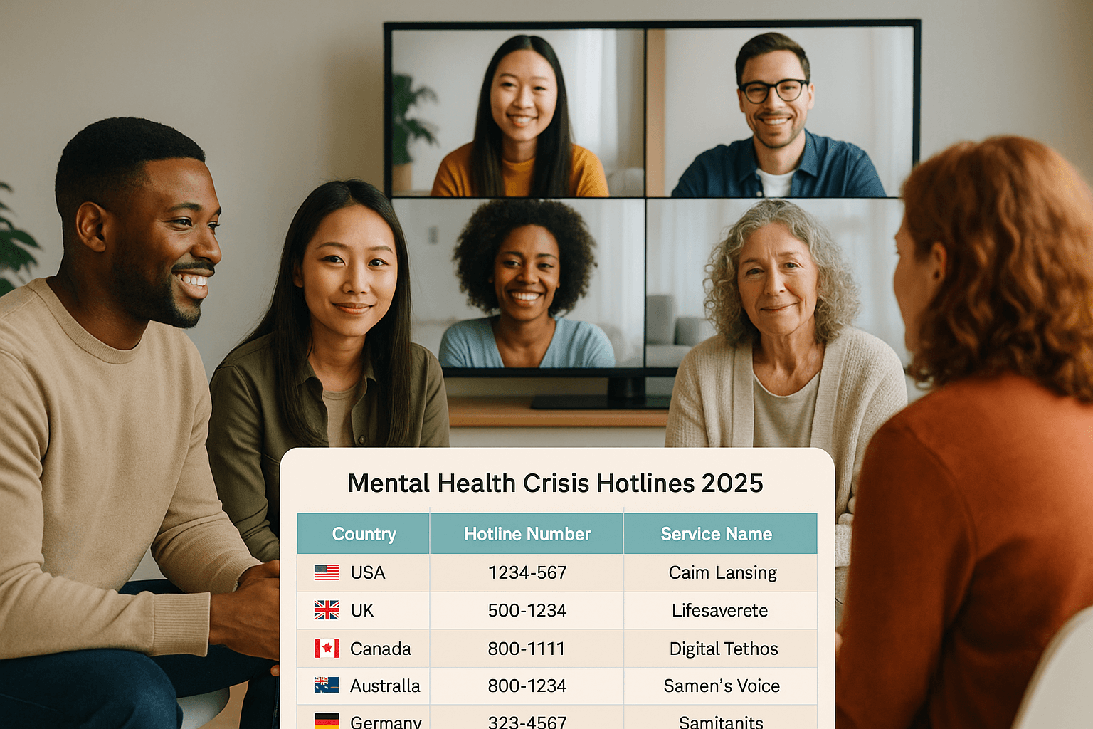 Alt Text: Group receiving in-person and online mental health support